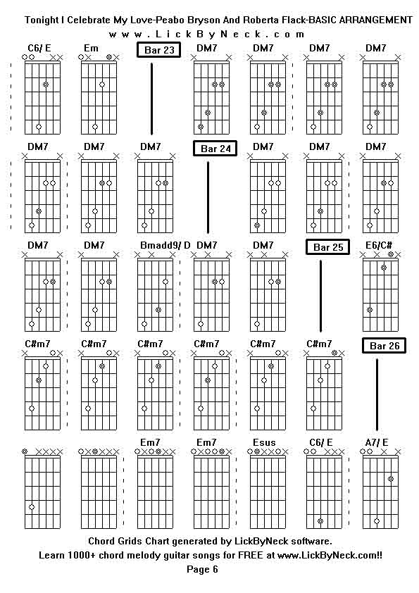 Chord Grids Chart of chord melody fingerstyle guitar song-Tonight I Celebrate My Love-Peabo Bryson And Roberta Flack-BASIC ARRANGEMENT,generated by LickByNeck software.